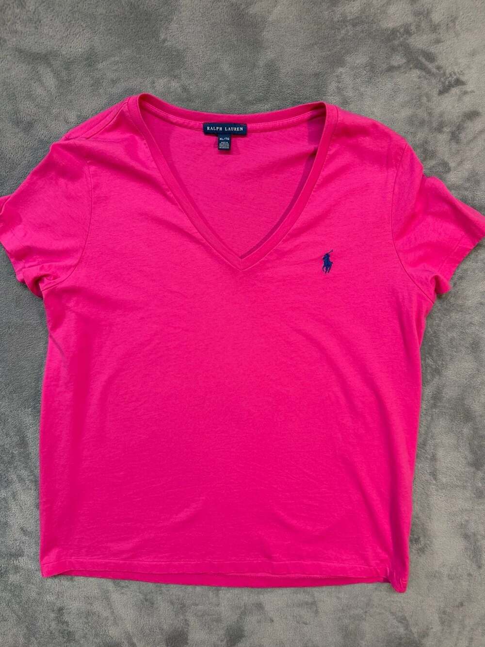 XL Ralph Lauren V-Neck T-Shirt Size XL Hot Pink Cotton Short Sleeve
